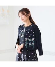 吹上刺繍クロップド丈ニットカーディガン