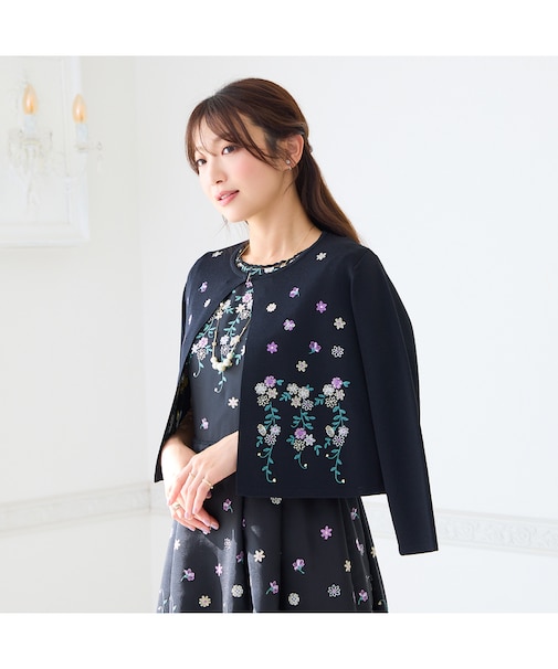 吹上刺繍クロップド丈ニットカーディガン