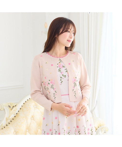 吹上刺繍クロップド丈ニットカーディガン