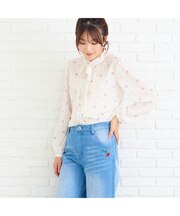 ハートプリントリボンタイブラウス