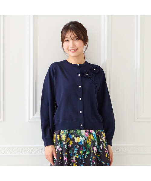 立体フラワーモチーフニットカーディガン｜ローズティアラの通販