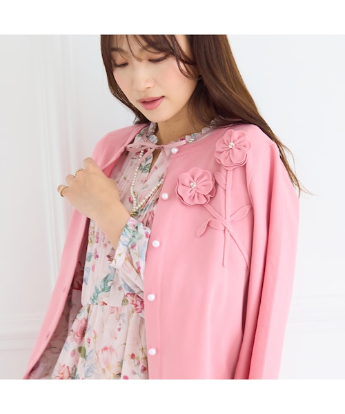 mo2030seigan♥️薔薇モチーフ付きカーディガン♥️ピンク色 mo2030seigan♥️薔薇モチーフ付きカーディガン♥️ピンク色 PINK