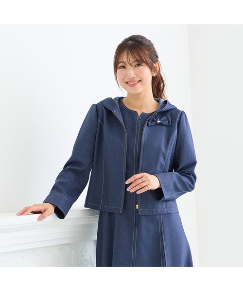 イージーケア/伸縮性◎】デニムライクフード付きジャケット｜ローズ