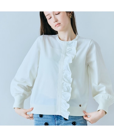 フリル付き釦開きカーディガン