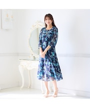 ラメストライプフラワープリントワンピース