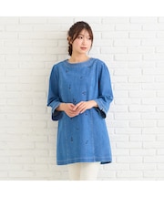 【伸縮性◎】サクランボ刺繍デニムチュニック