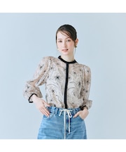 シアー刺繍バイカラーダブルリボンブラウス