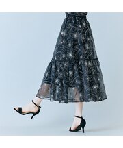 シアー刺繍バイカラーティアードスカート
