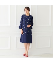 小花刺繍リボンスリーブワンピース