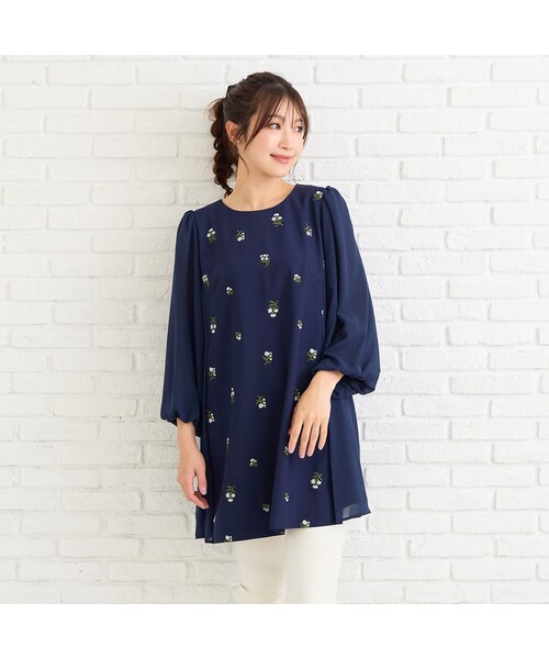 小花刺繍バルーンスリーブチュニック｜ローズティアラの通販｜&mall