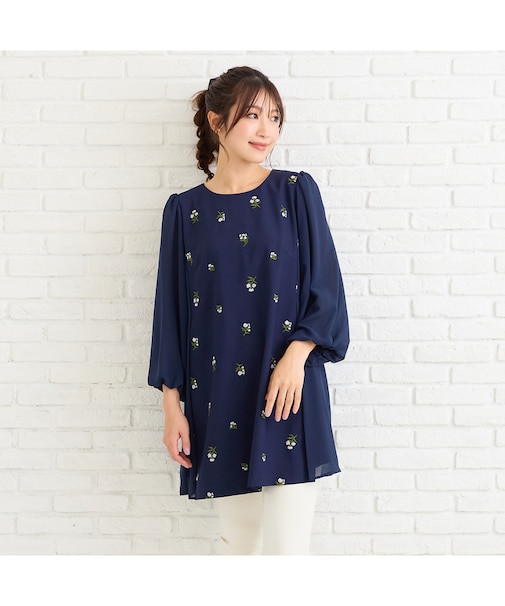 小花刺繍バルーンスリーブチュニック