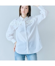 リボン付きシャツブラウス