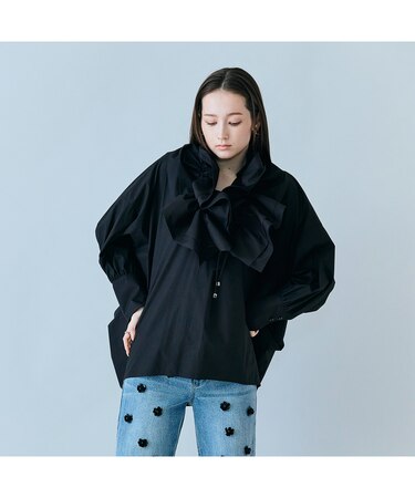 ギャザーネックレス付きオーバーシルエットブラウス