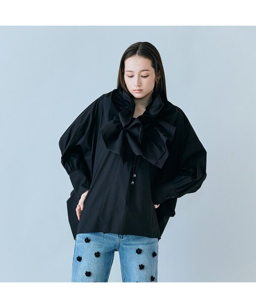 ギャザーネックレス付きオーバーシルエットブラウス