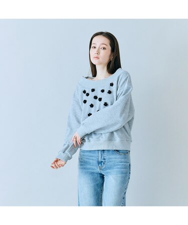 ラメ裏毛ビジュー付きプルオーバー