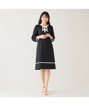 【伸縮性◎/イージーケア】配色リボンワンピース