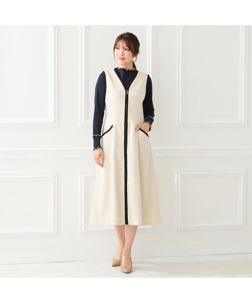 【接触冷感/UVカット/防シワ】リネンライクジャンパースカート