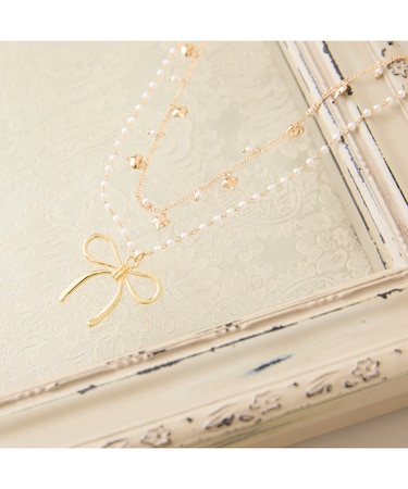 リボン×ハート2連ネックレス