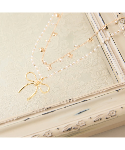 リボン×ハート2連ネックレス