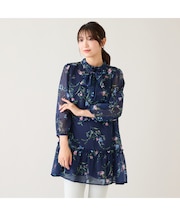 ボタニカルプリントリボンタイチュニック