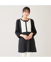 【接触冷感/UVカット/防シワ】クラシカルリボンタックブラウス