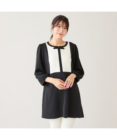 【接触冷感/UVカット/防シワ】クラシカルリボンタックブラウス