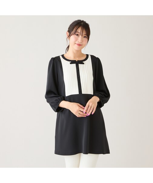 【接触冷感/UVカット/防シワ】クラシカルリボンタックブラウス