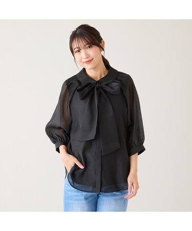 リボンタイボリューム袖ブラウス
