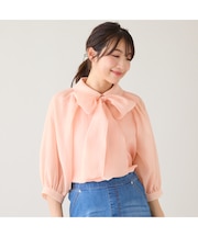 リボンタイボリューム袖ブラウス