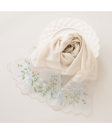 オーガンジーボタニカル刺繍ストール