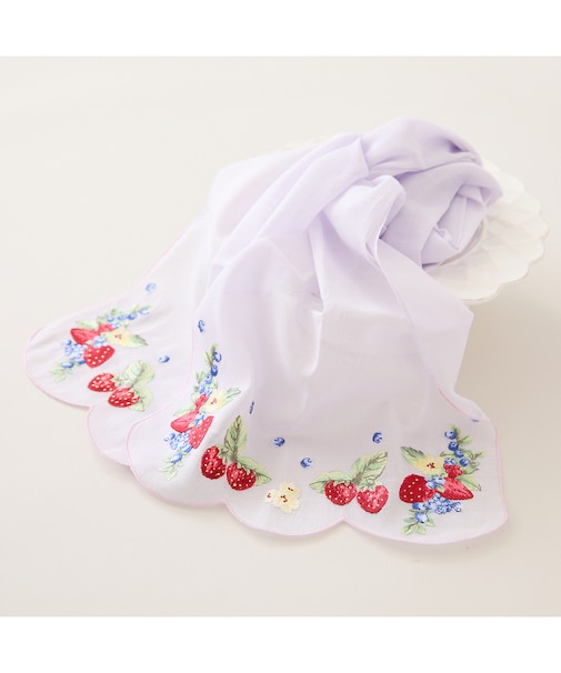フルーツ柄スカラップ刺繍ストール