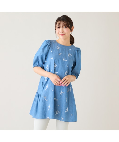 【綿100%】スズラン刺繍バックティアードチュニック