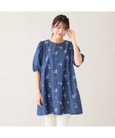 【綿100%】スズラン刺繍バックティアードチュニック