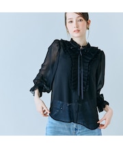 シアープリーツフリルブラウス