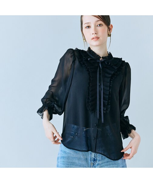 シアープリーツフリルブラウス