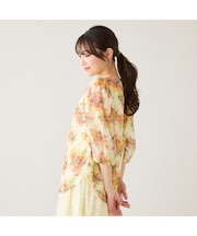 【セットアップ対応】フラワーブーケ柄パフスリーブブラウス