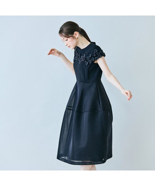 リボン付き異素材ワンピース｜ローズティアラの通販｜&mall（アンド