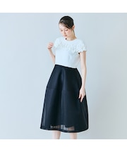 リボン付き異素材ワンピース