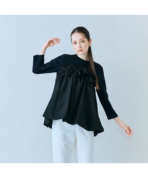 リボンモチーフ付き異素材カットソー