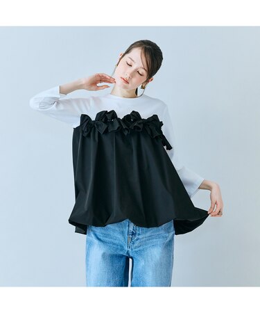 リボンモチーフ付き異素材カットソー