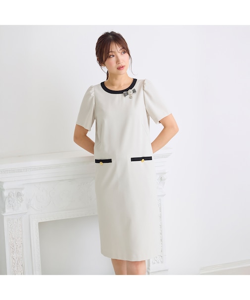 【接触冷感/イージーケア】リネンライクバックリボンワンピース