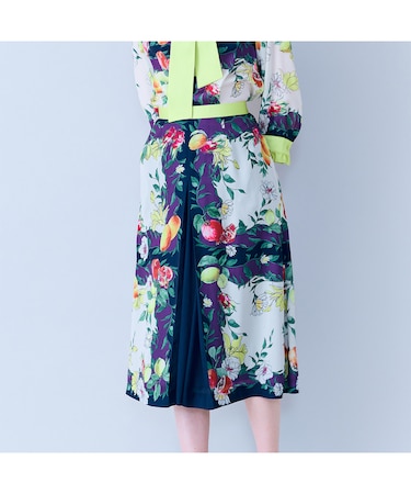 フルーツパネルプリントボックスタックスカート