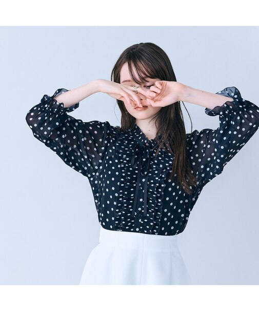 シアープリーツフリルブラウス/ ドット