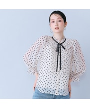 シアープリーツフリルブラウス/ ドット