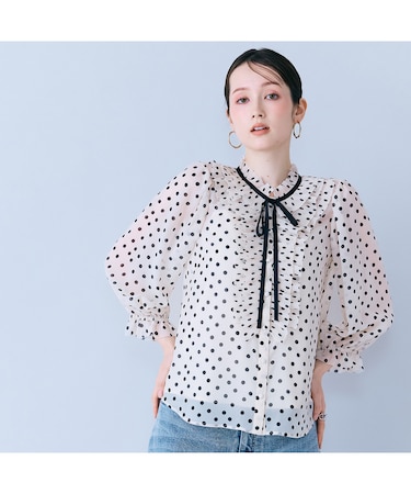 シアープリーツフリルブラウス/ ドット