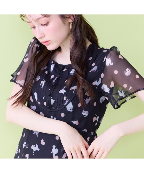 わんにゃんプリントワンピース