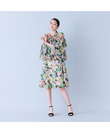 モザイクフラワープリントワンピース