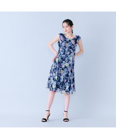 モザイクフラワープリントワンピース