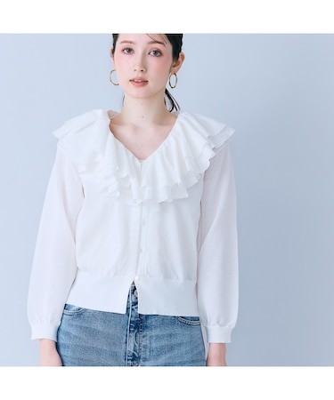 ミルフィーユラッフルカラーカーディガン