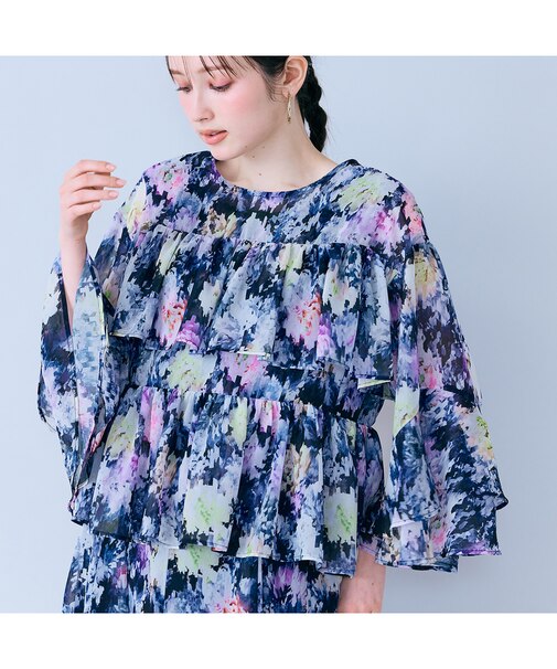 モザイクフラワープリントブラウス